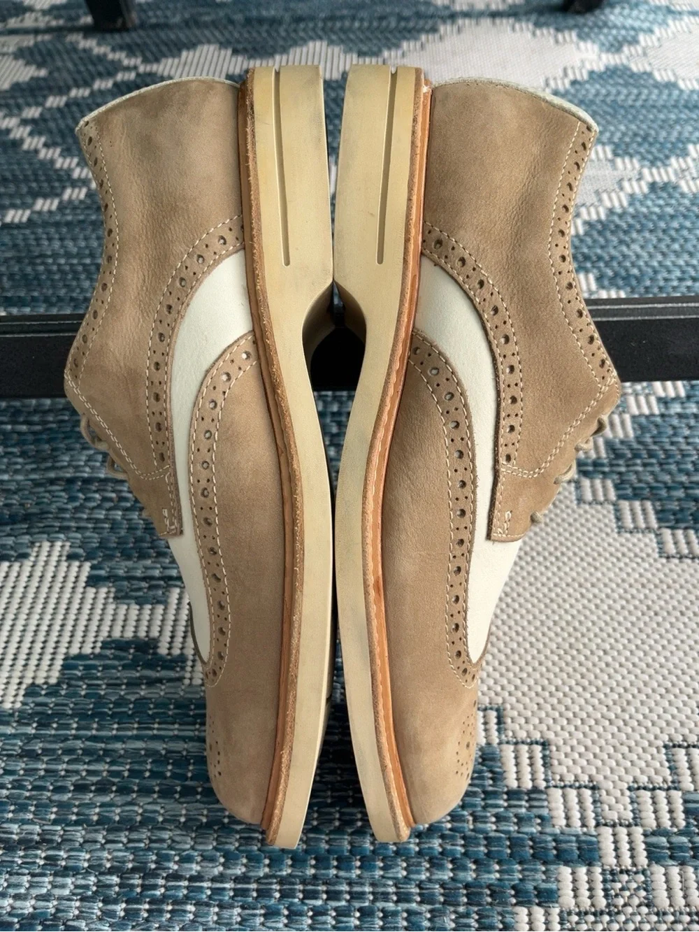 Sperry Gold Cup Spectator Saddle Oxford Wingtip Men’s 9M Suede Leather Tan Cream
